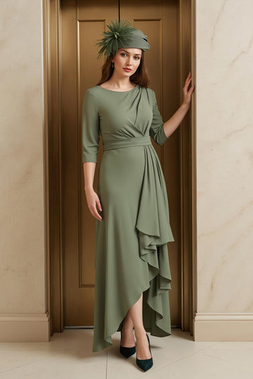 Olive High-Low Mother Of The Bride Dress With Ruffles